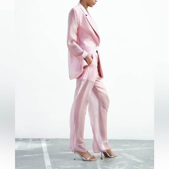 ZARA 2 PIECES SET MIXED ORGANZA BLAZER AND MIXED ORGANZA STRAIGHT LEG PANTS - Picture 9 of 16